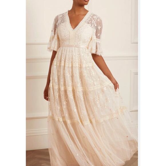 NEEDLE & THREAD Sz 20 US Champagne Lottie Lace Gown Dress NWT - Picture 10 of 14